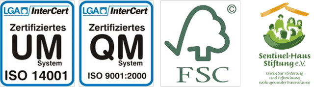 LGA InterCert UM ISO 14001, QM ISO 9001:2000, FSC, Sentinel Haus Stiftung